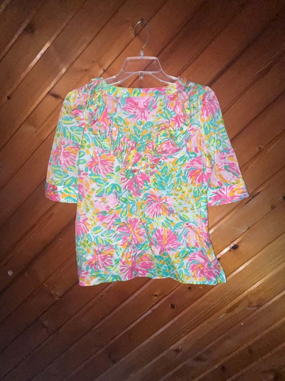 Lilly Pulitzer Ruffled Floral Blouse Size S Multicolored